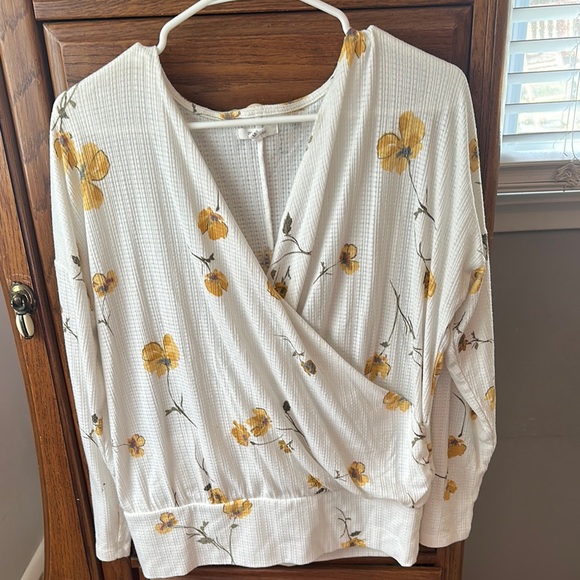 Maurices Tops - Floral Wrap Top - White and Yellow